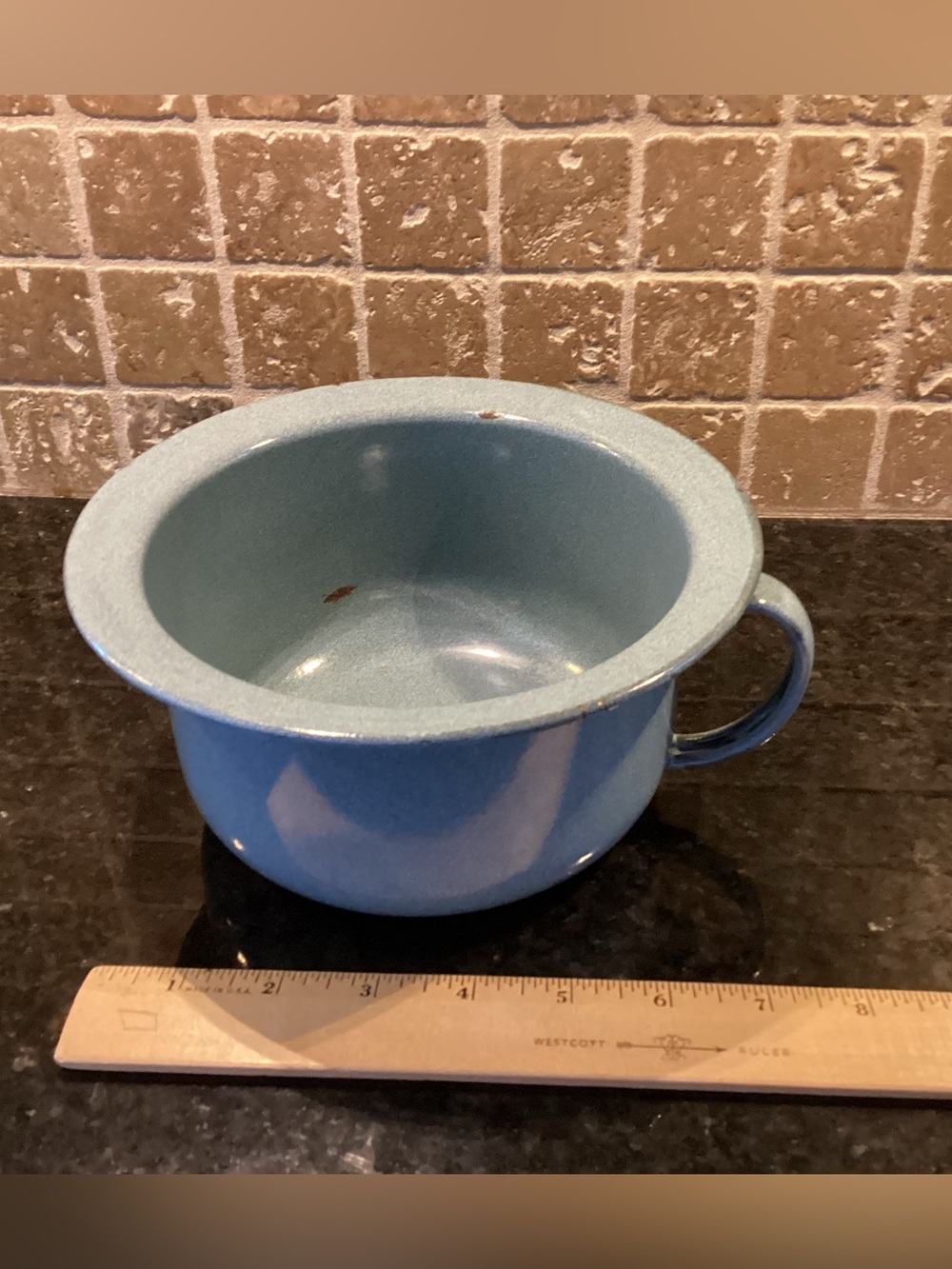 Blue Enamel Chamber Pot with Handle